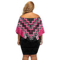 Pink Niho Taniwha Mix Poutama Family Matching Off Shoulder Short Dress and Hawaiian Shirt Unique Taniko Aotearoa LT01 - Polynesian Pride