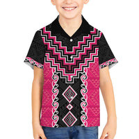 Pink Niho Taniwha Mix Poutama Family Matching Puletasi and Hawaiian Shirt Unique Taniko Aotearoa