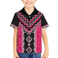 Pink Niho Taniwha Mix Poutama Family Matching Short Sleeve Bodycon Dress and Hawaiian Shirt Unique Taniko Aotearoa LT01 Son's Shirt Pink - Polynesian Pride