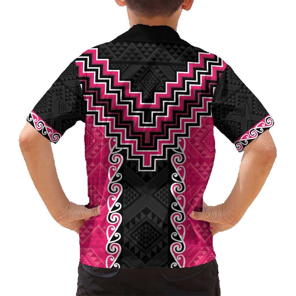 Pink Niho Taniwha Mix Poutama Family Matching Summer Maxi Dress and Hawaiian Shirt Unique Taniko Aotearoa LT01 - Polynesian Pride