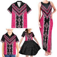 Pink Niho Taniwha Mix Poutama Family Matching Tank Maxi Dress and Hawaiian Shirt Unique Taniko Aotearoa LT01 - Polynesian Pride