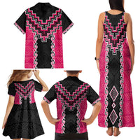 Pink Niho Taniwha Mix Poutama Family Matching Tank Maxi Dress and Hawaiian Shirt Unique Taniko Aotearoa LT01 - Polynesian Pride