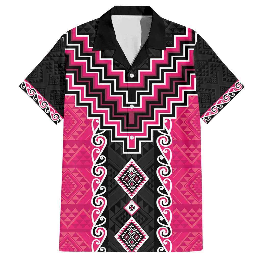 Pink Niho Taniwha Mix Poutama Family Matching Tank Maxi Dress and Hawaiian Shirt Unique Taniko Aotearoa LT01 Dad's Shirt - Short Sleeve Pink - Polynesian Pride
