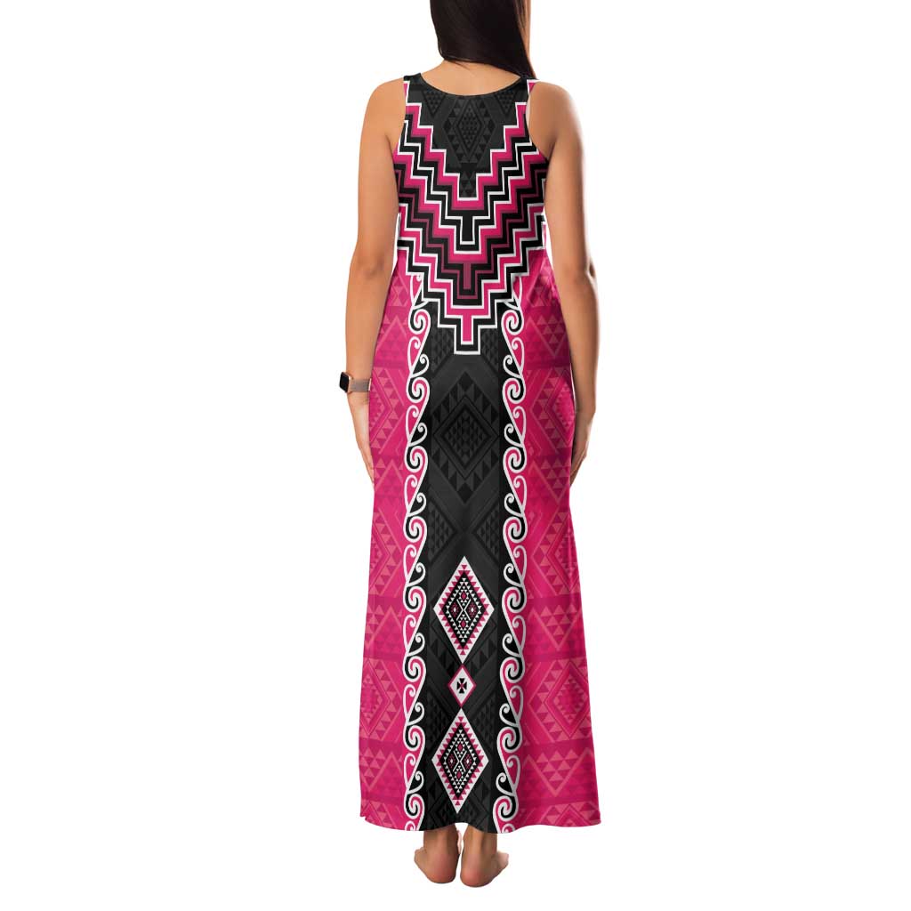 Pink Niho Taniwha Mix Poutama Family Matching Tank Maxi Dress and Hawaiian Shirt Unique Taniko Aotearoa LT01 - Polynesian Pride