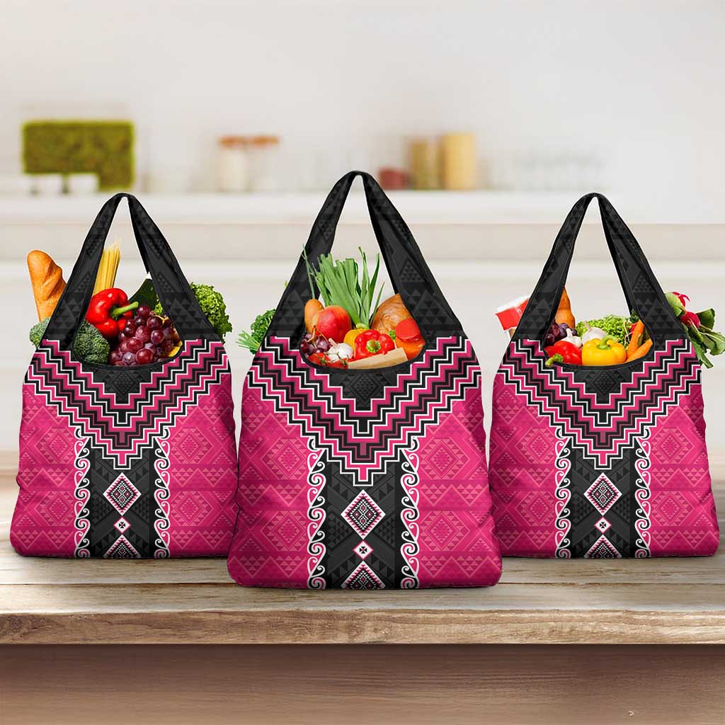 Pink Niho Taniwha Mix Poutama Grocery Bag Unique Taniko Aotearoa