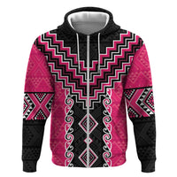 Pink Niho Taniwha Mix Poutama Hoodie Unique Taniko Aotearoa