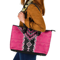 Pink Niho Taniwha Mix Poutama Leather Tote Bag Unique Taniko Aotearoa