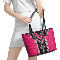 Pink Niho Taniwha Mix Poutama Leather Tote Bag Unique Taniko Aotearoa