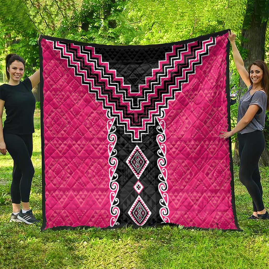 Pink Niho Taniwha Mix Poutama Quilt Unique Taniko Aotearoa
