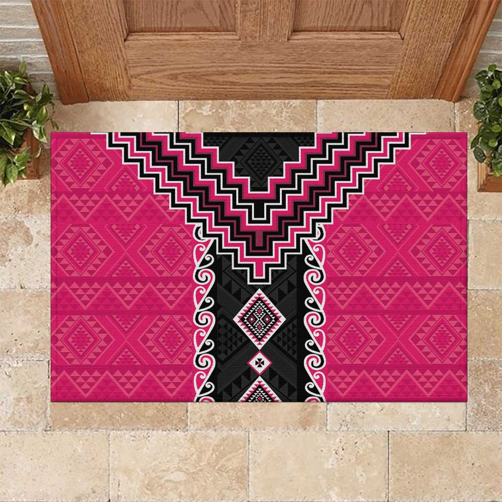 Pink Niho Taniwha Mix Poutama Rubber Doormat Unique Taniko Aotearoa