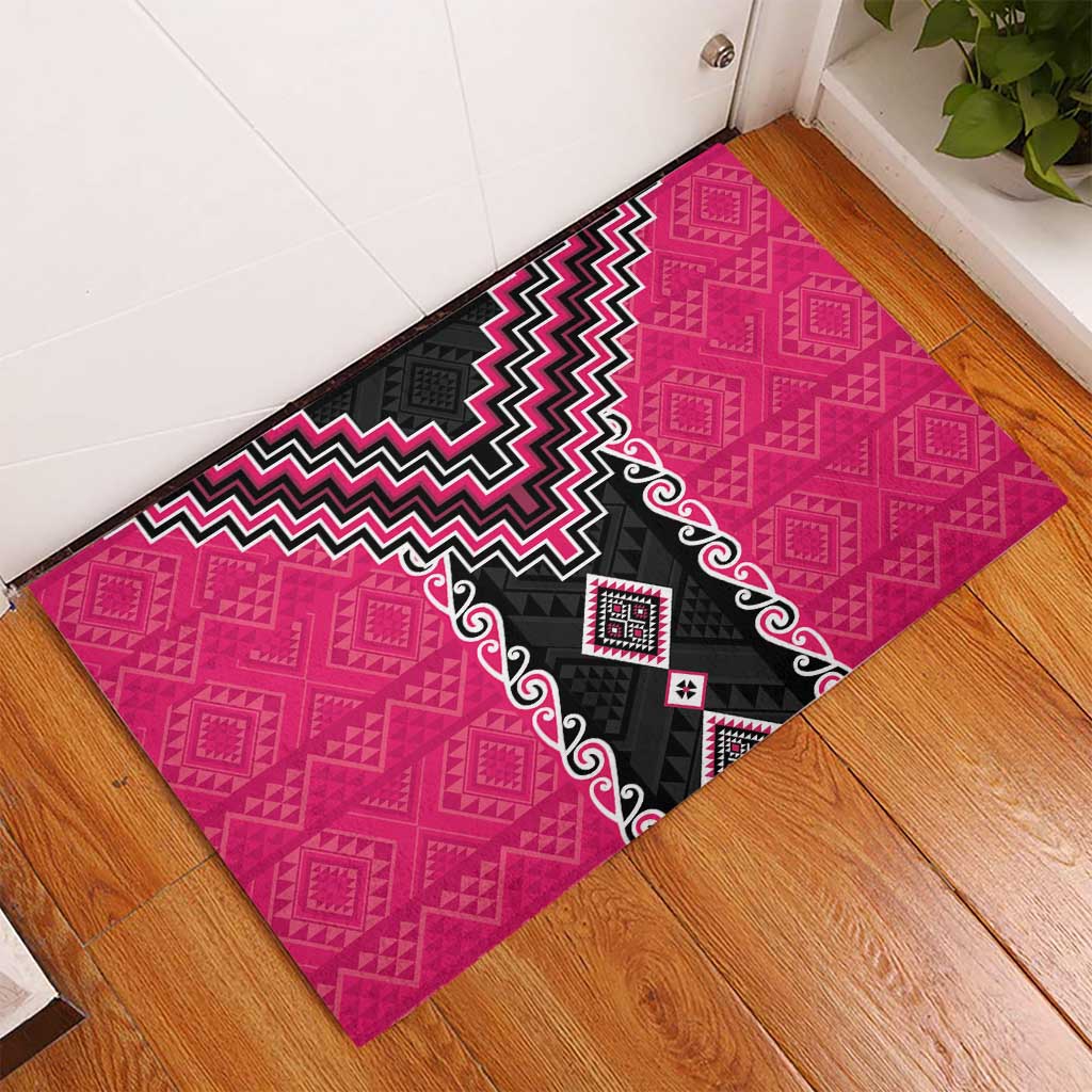 Pink Niho Taniwha Mix Poutama Rubber Doormat Unique Taniko Aotearoa