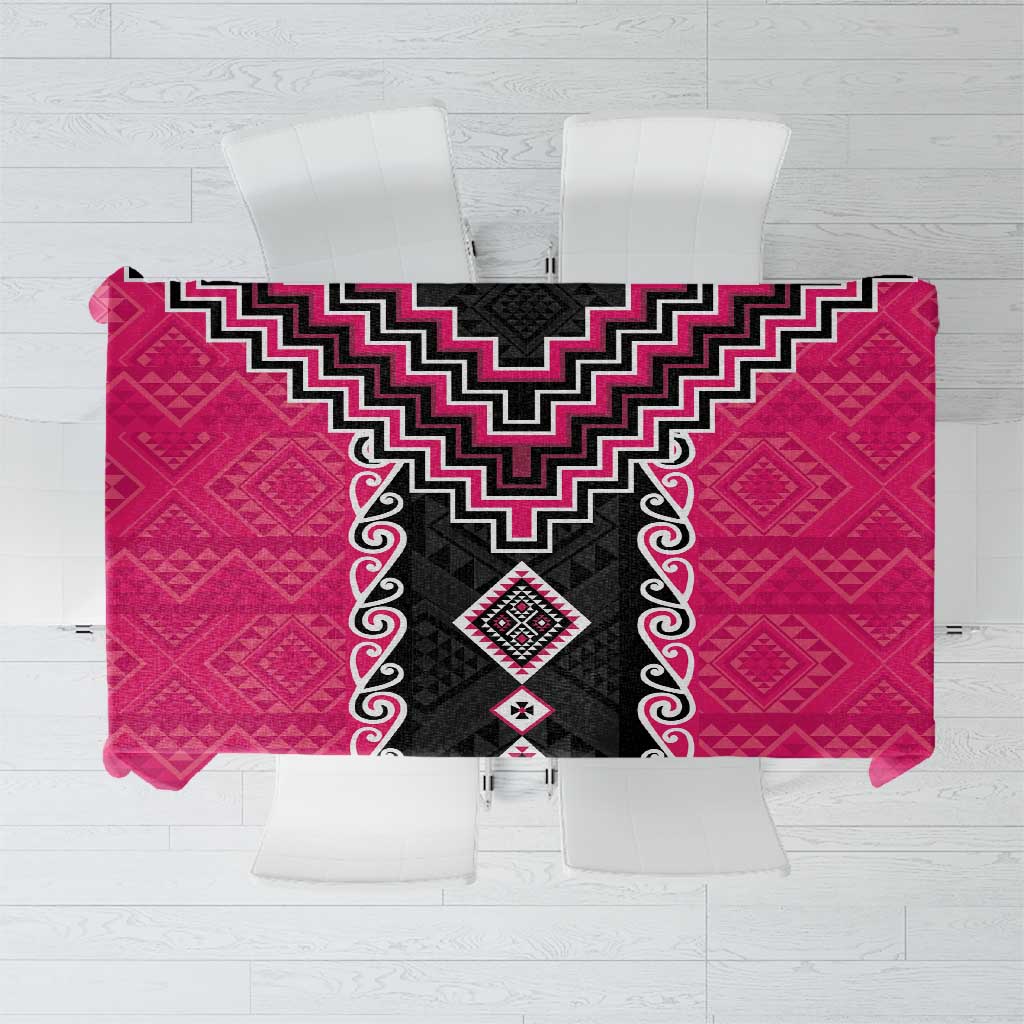 Pink Niho Taniwha Mix Poutama Tablecloth Unique Taniko Aotearoa LT01 Pink - Polynesian Pride