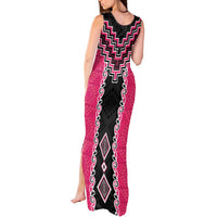 Pink Niho Taniwha Mix Poutama Tank Maxi Dress Unique Taniko Aotearoa