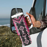 Pink Niho Taniwha Mix Poutama Tumbler With Handle Unique Taniko Aotearoa