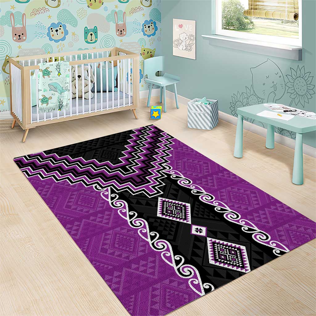 Purple Niho Taniwha Mix Poutama Area Rug Unique Taniko Aotearoa