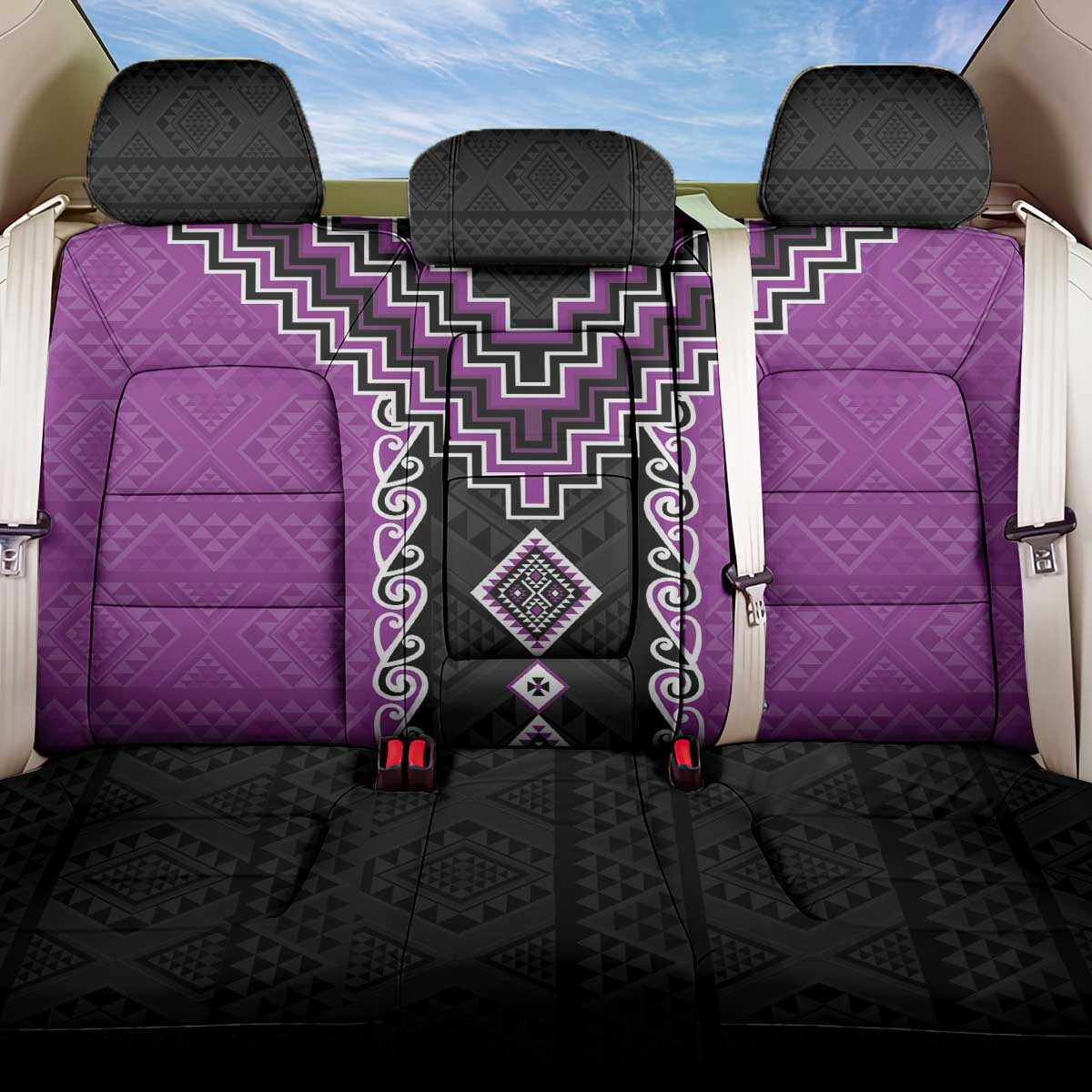 Purple Niho Taniwha Mix Poutama Back Car Seat Cover Unique Taniko Aotearoa LT01 One Size Purple - Polynesian Pride