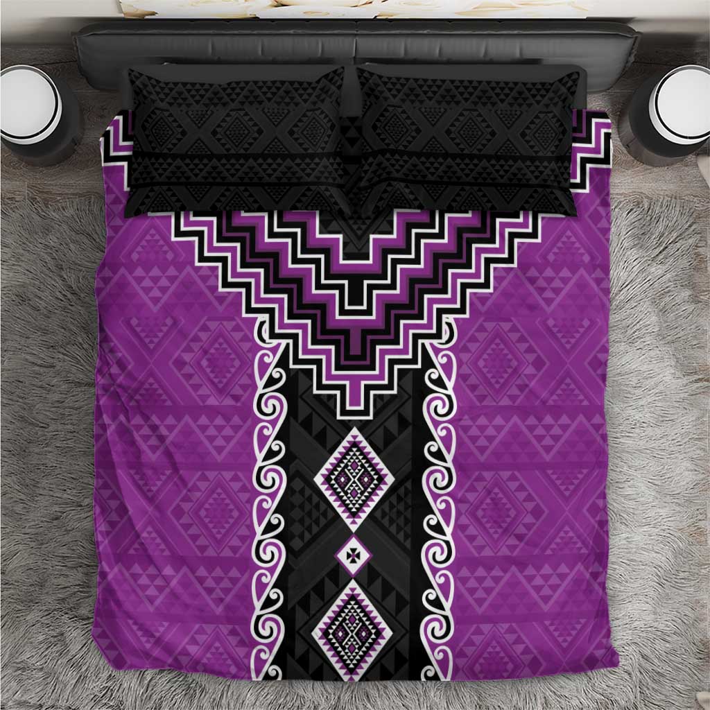 Purple Niho Taniwha Mix Poutama Bedding Set Unique Taniko Aotearoa LT01 Purple - Polynesian Pride