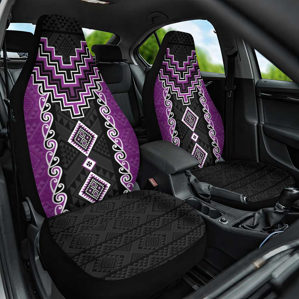 Purple Niho Taniwha Mix Poutama Car Seat Cover Unique Taniko Aotearoa LT01 One Size Purple - Polynesian Pride
