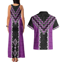 Purple Niho Taniwha Mix Poutama Couples Matching Tank Maxi Dress and Hawaiian Shirt Unique Taniko Aotearoa LT01 - Polynesian Pride