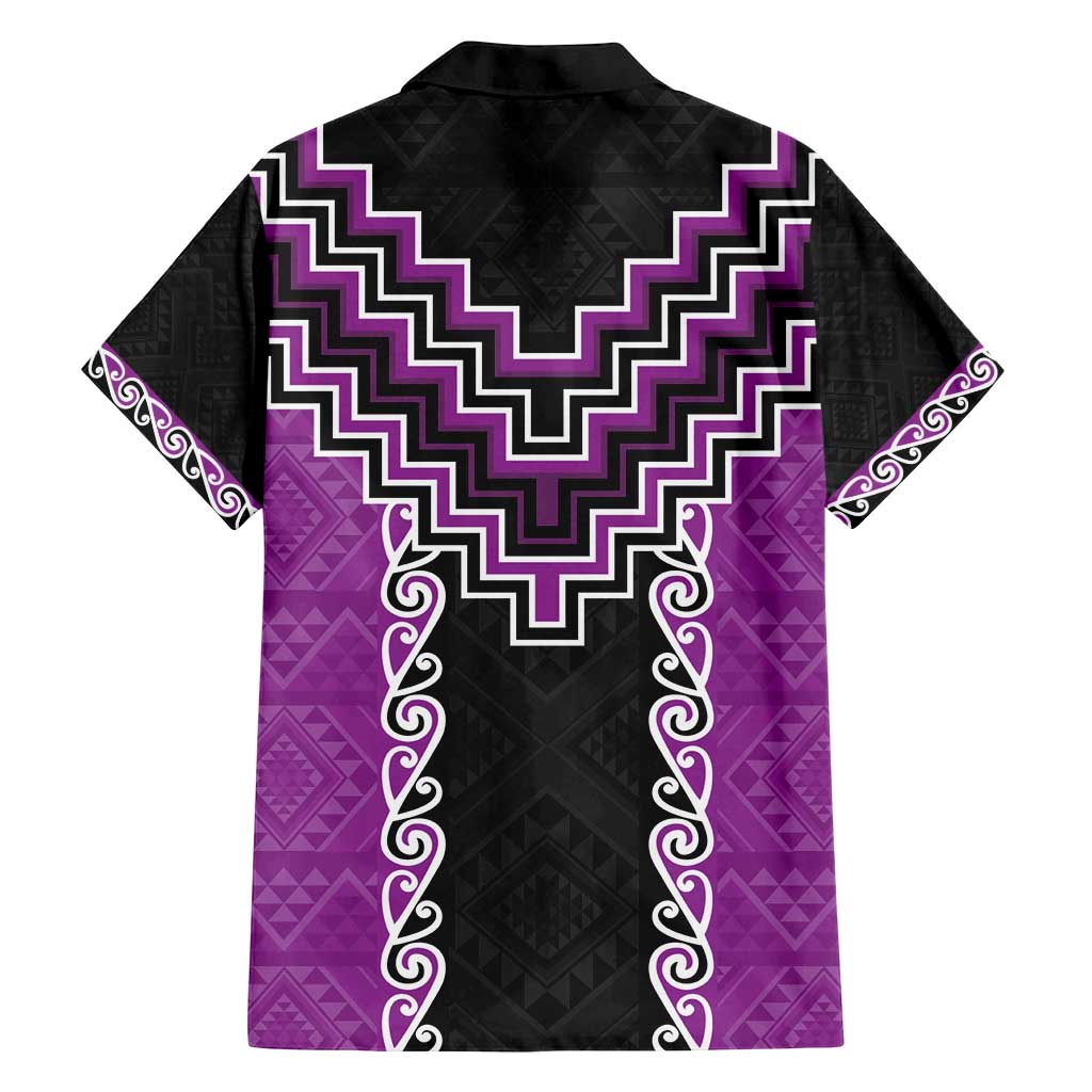 Purple Niho Taniwha Mix Poutama Family Matching Long Sleeve Bodycon Dress and Hawaiian Shirt Unique Taniko Aotearoa LT01 - Polynesian Pride