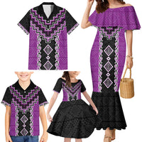Purple Niho Taniwha Mix Poutama Family Matching Mermaid Dress and Hawaiian Shirt Unique Taniko Aotearoa LT01 - Polynesian Pride