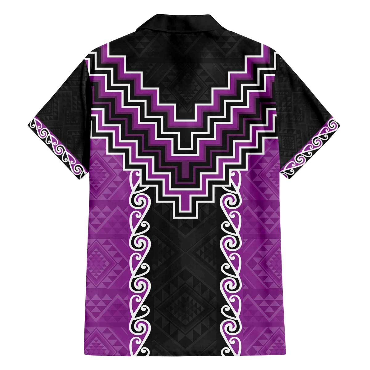 Purple Niho Taniwha Mix Poutama Family Matching Off The Shoulder Long Sleeve Dress and Hawaiian Shirt Unique Taniko Aotearoa LT01 - Polynesian Pride