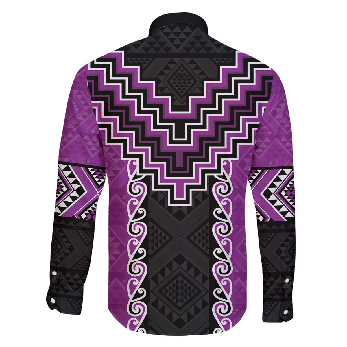 Purple Niho Taniwha Mix Poutama Family Matching Off The Shoulder Long Sleeve Dress and Hawaiian Shirt Unique Taniko Aotearoa LT01 - Polynesian Pride