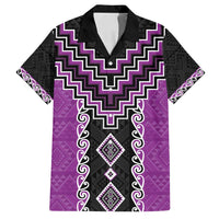 Purple Niho Taniwha Mix Poutama Family Matching Off Shoulder Short Dress and Hawaiian Shirt Unique Taniko Aotearoa LT01 Dad's Shirt - Short Sleeve Purple - Polynesian Pride