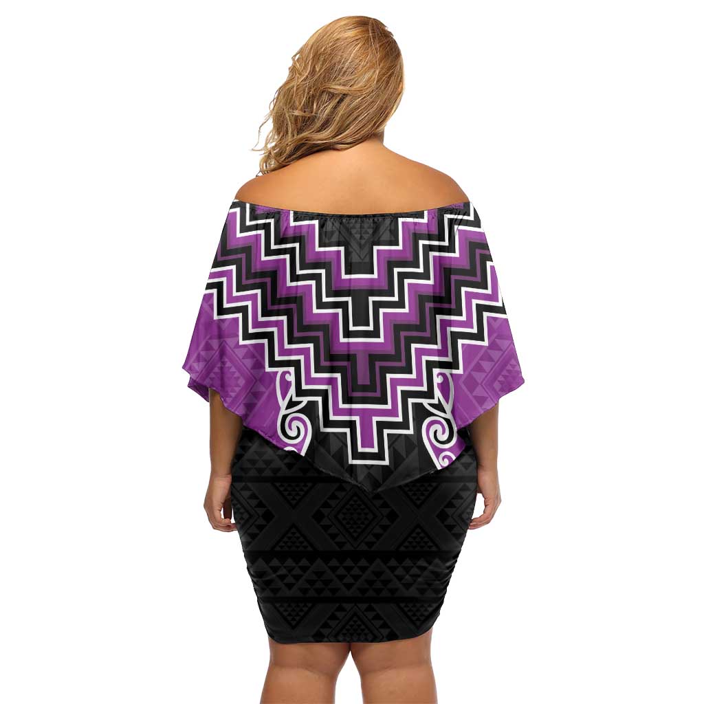Purple Niho Taniwha Mix Poutama Family Matching Off Shoulder Short Dress and Hawaiian Shirt Unique Taniko Aotearoa LT01 - Polynesian Pride