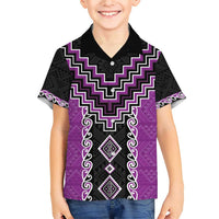 Purple Niho Taniwha Mix Poutama Family Matching Short Sleeve Bodycon Dress and Hawaiian Shirt Unique Taniko Aotearoa LT01 Son's Shirt Purple - Polynesian Pride