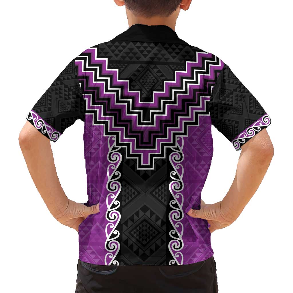 Purple Niho Taniwha Mix Poutama Family Matching Summer Maxi Dress and Hawaiian Shirt Unique Taniko Aotearoa LT01 - Polynesian Pride