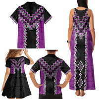 Purple Niho Taniwha Mix Poutama Family Matching Tank Maxi Dress and Hawaiian Shirt Unique Taniko Aotearoa LT01 - Polynesian Pride