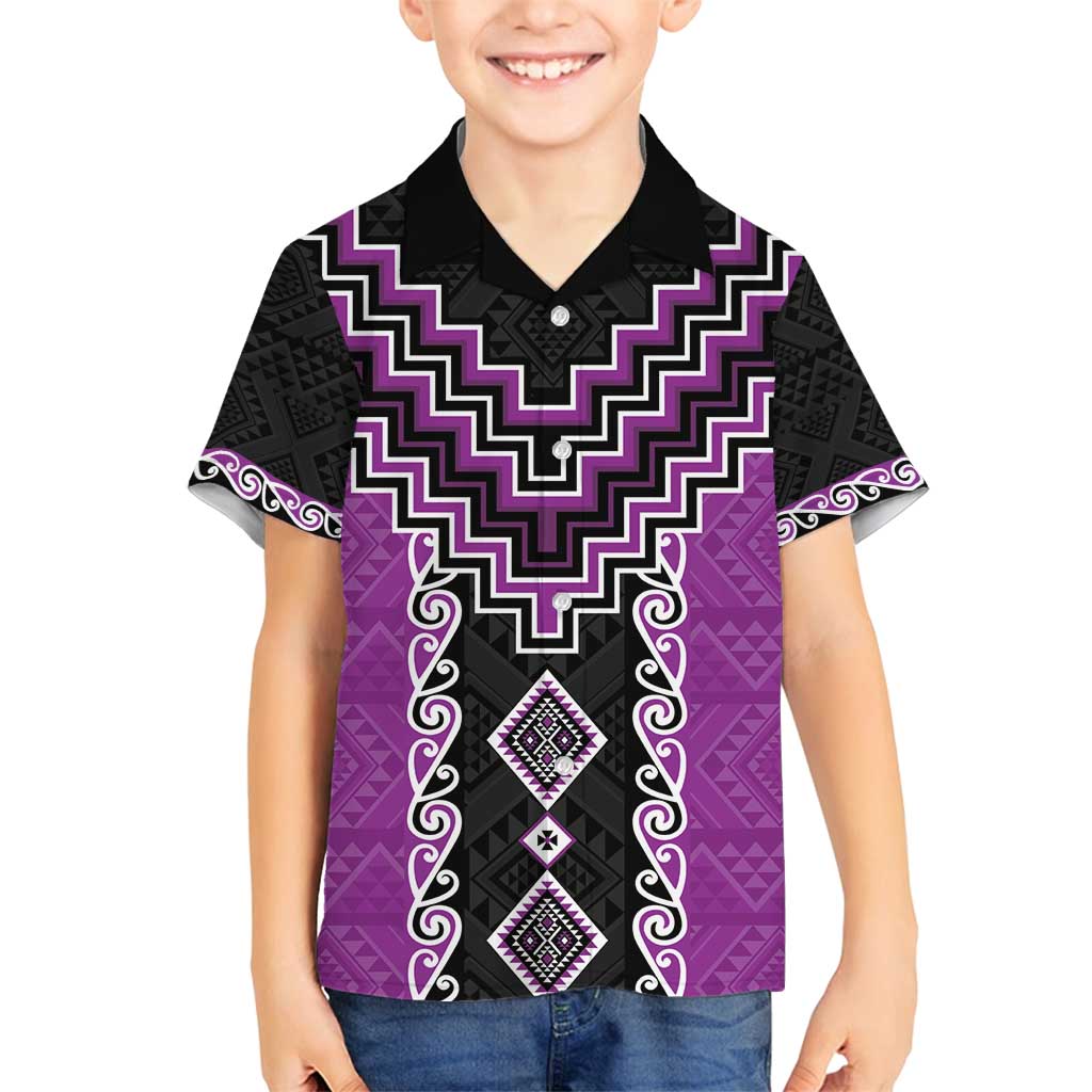 Purple Niho Taniwha Mix Poutama Family Matching Tank Maxi Dress and Hawaiian Shirt Unique Taniko Aotearoa LT01 Son's Shirt Purple - Polynesian Pride