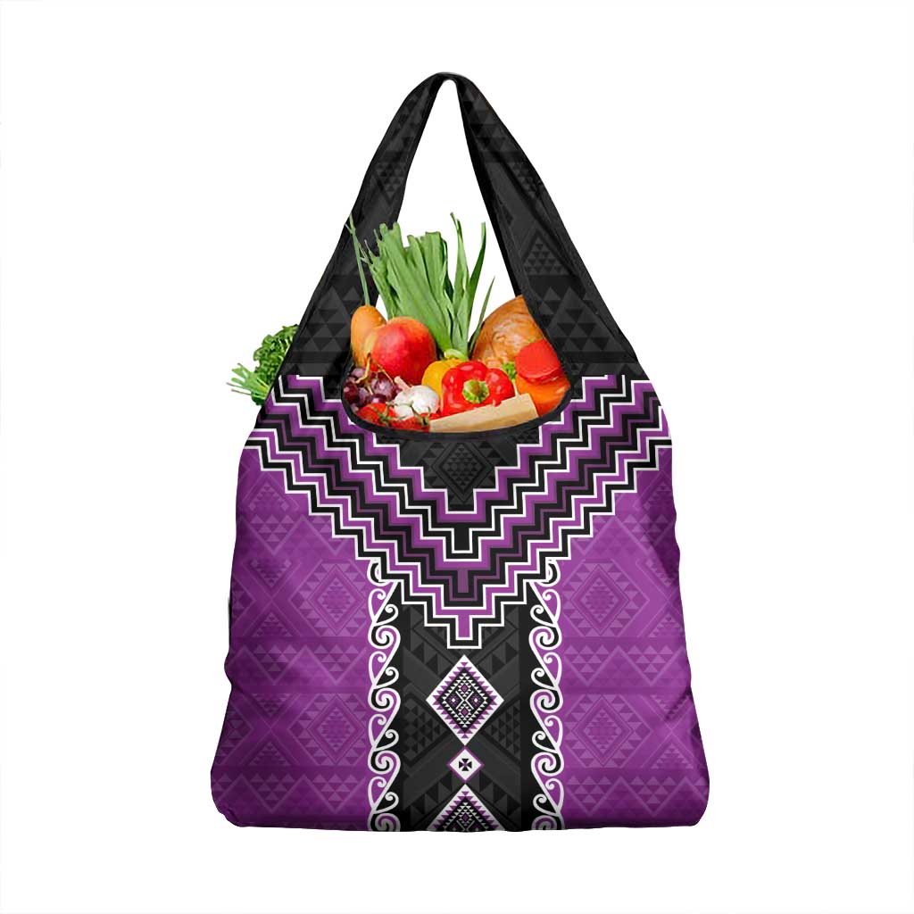 Purple Niho Taniwha Mix Poutama Grocery Bag Unique Taniko Aotearoa LT01 1-pack One Size Purple - Polynesian Pride