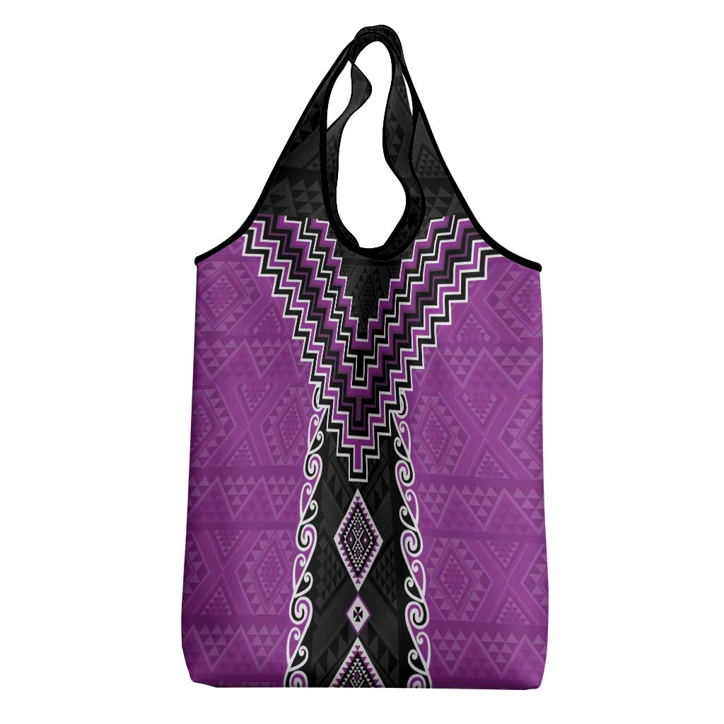 Purple Niho Taniwha Mix Poutama Grocery Bag Unique Taniko Aotearoa