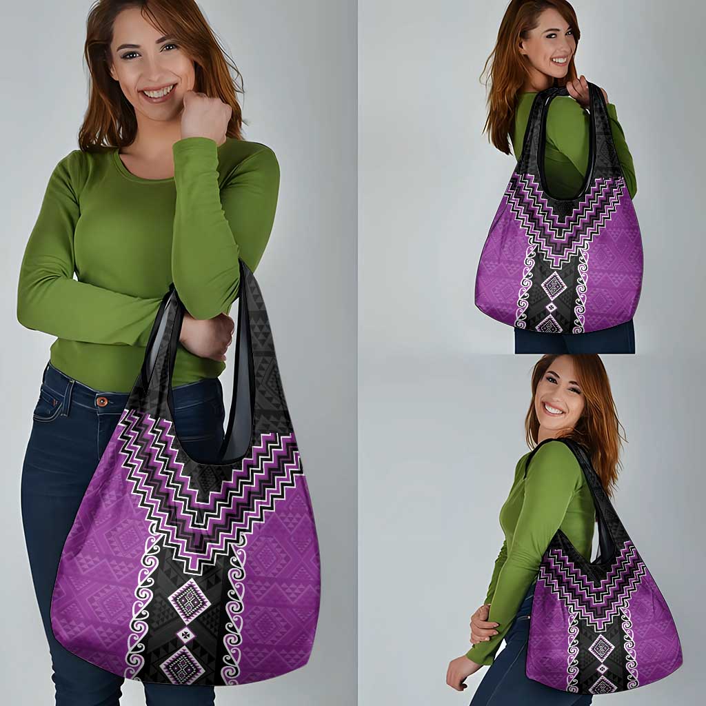 Purple Niho Taniwha Mix Poutama Grocery Bag Unique Taniko Aotearoa