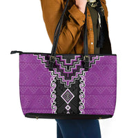 Purple Niho Taniwha Mix Poutama Leather Tote Bag Unique Taniko Aotearoa LT01 - Polynesian Pride