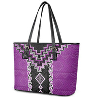 Purple Niho Taniwha Mix Poutama Leather Tote Bag Unique Taniko Aotearoa LT01 - Polynesian Pride
