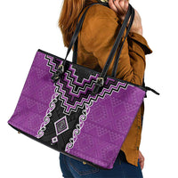 Purple Niho Taniwha Mix Poutama Leather Tote Bag Unique Taniko Aotearoa LT01 - Polynesian Pride