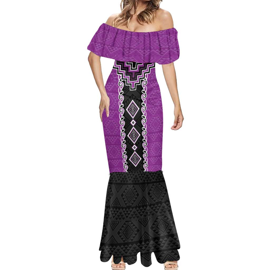 Purple Niho Taniwha Mix Poutama Mermaid Dress Unique Taniko Aotearoa LT01 - Polynesian Pride