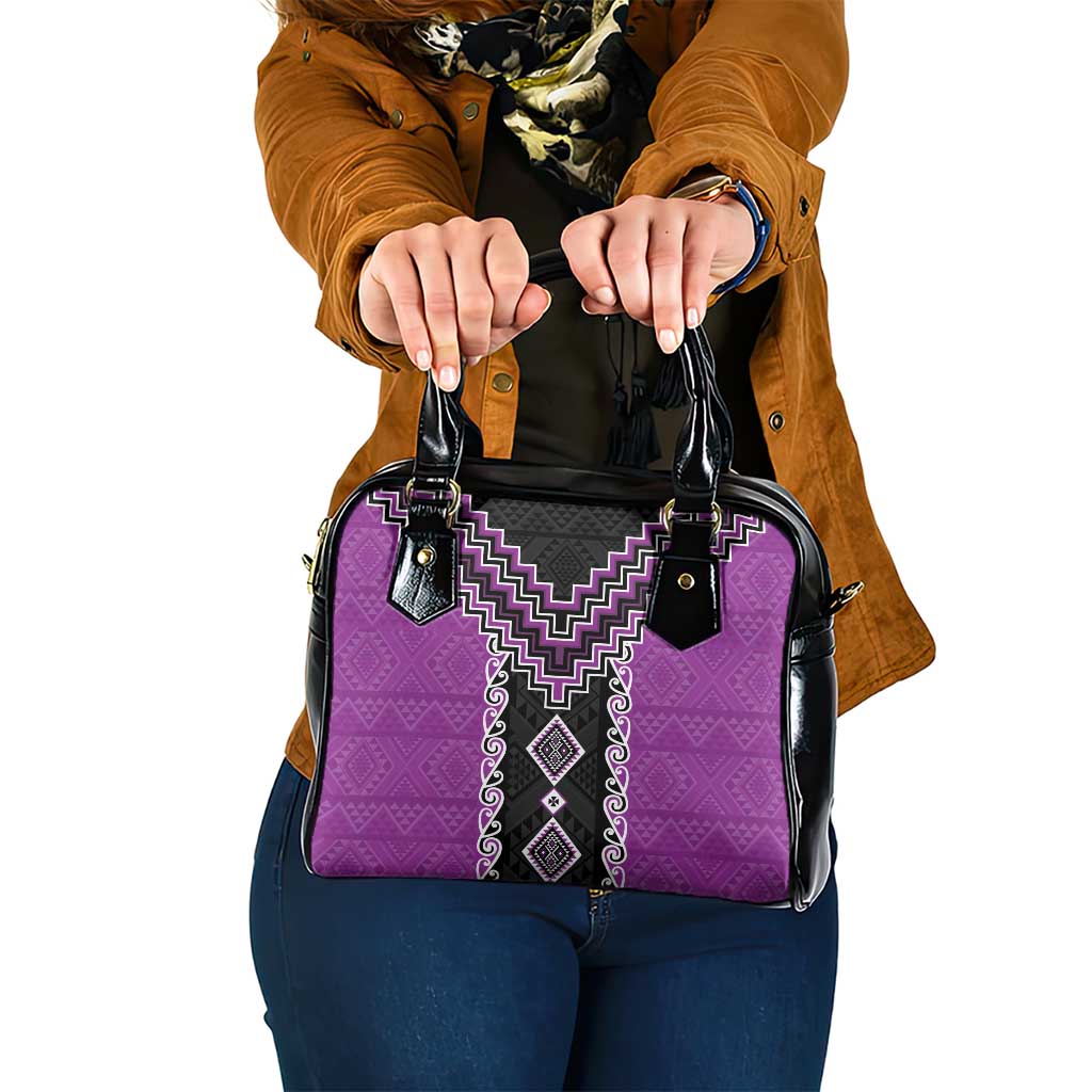 Purple Niho Taniwha Mix Poutama Shoulder Handbag Unique Taniko Aotearoa LT01 One Size Purple - Polynesian Pride