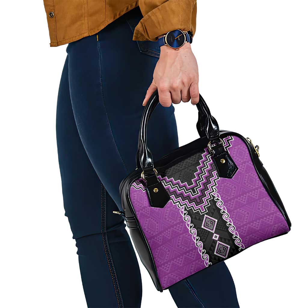 Purple Niho Taniwha Mix Poutama Shoulder Handbag Unique Taniko Aotearoa LT01 - Polynesian Pride
