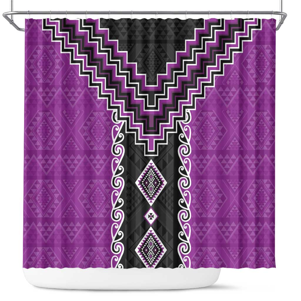 Purple Niho Taniwha Mix Poutama Shower Curtain Unique Taniko Aotearoa LT01 Purple - Polynesian Pride