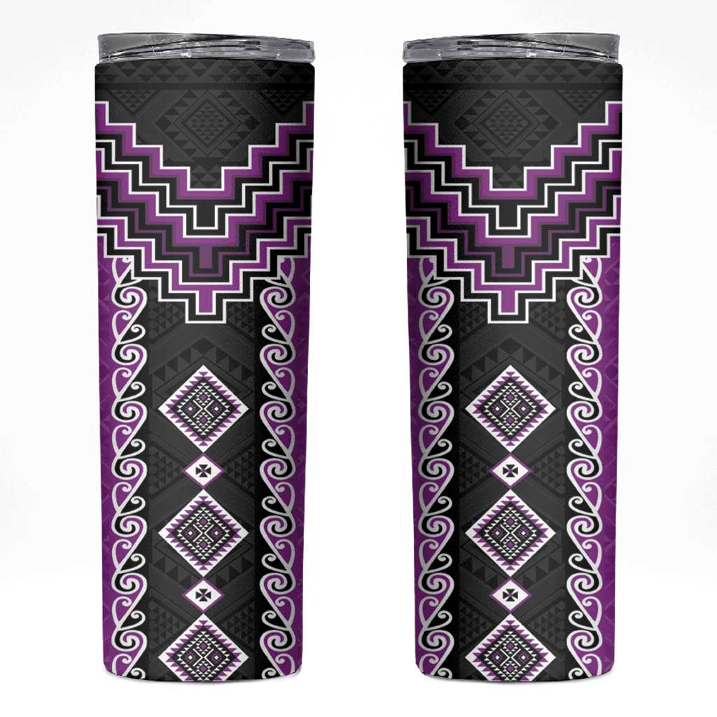 Purple Niho Taniwha Mix Poutama Skinny Tumbler Unique Taniko Aotearoa LT01 Purple - Polynesian Pride