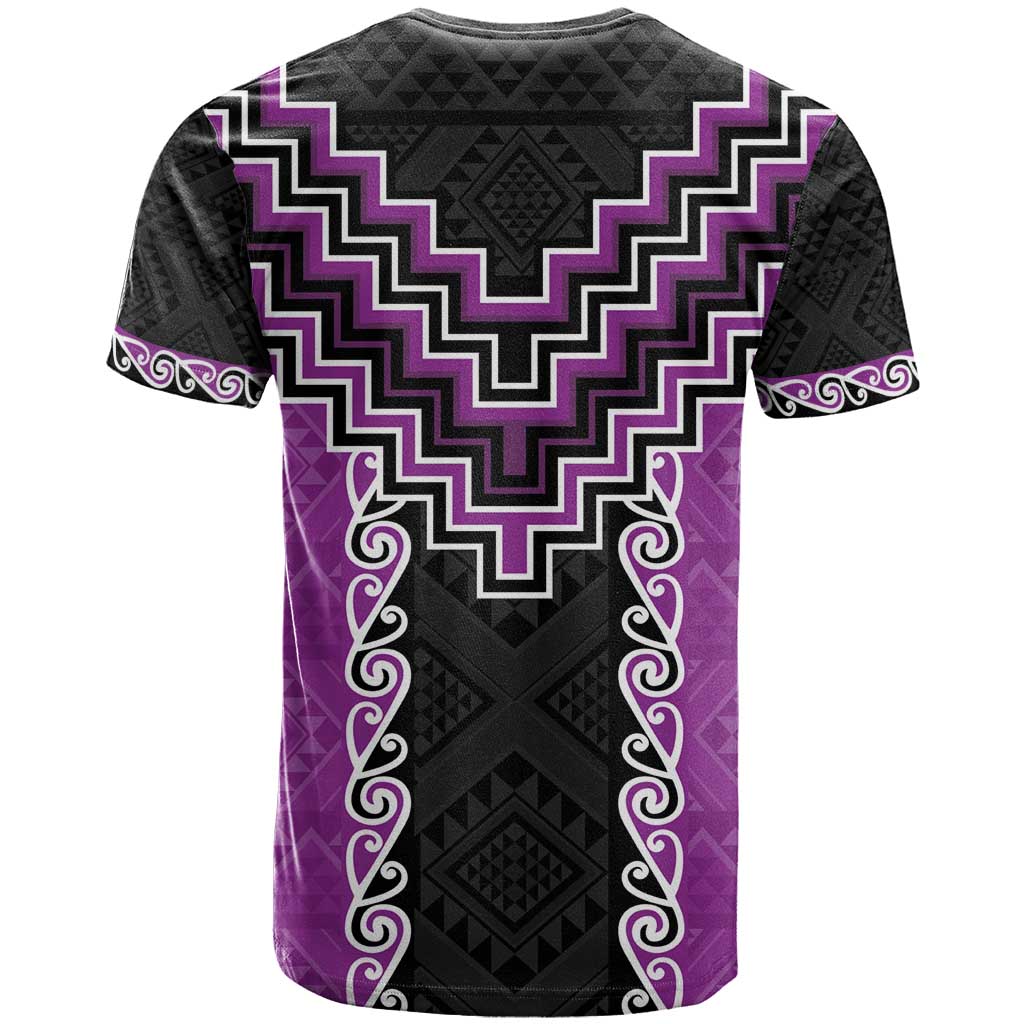 Purple Niho Taniwha Mix Poutama T Shirt Unique Taniko Aotearoa