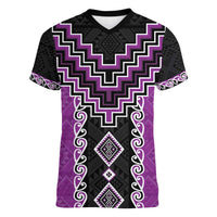 Purple Niho Taniwha Mix Poutama Women V-Neck T-Shirt Unique Taniko Aotearoa