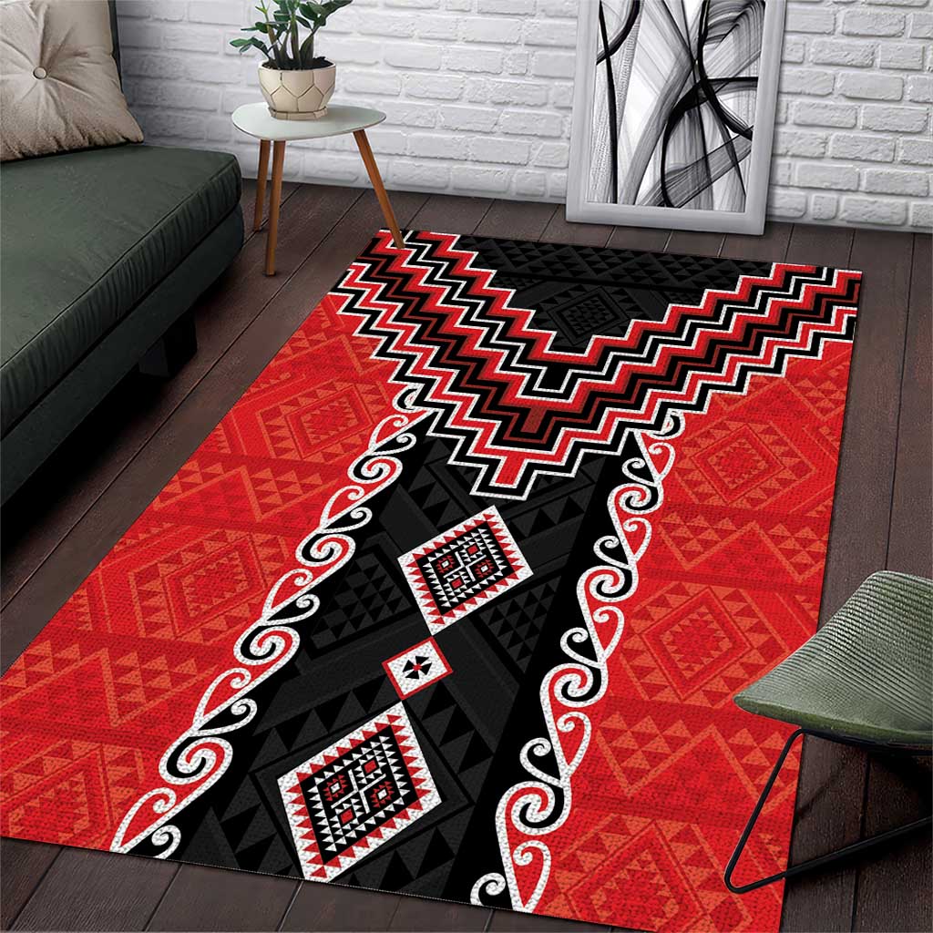 Red Niho Taniwha Mix Poutama Area Rug Unique Taniko Aotearoa LT01 Red - Polynesian Pride