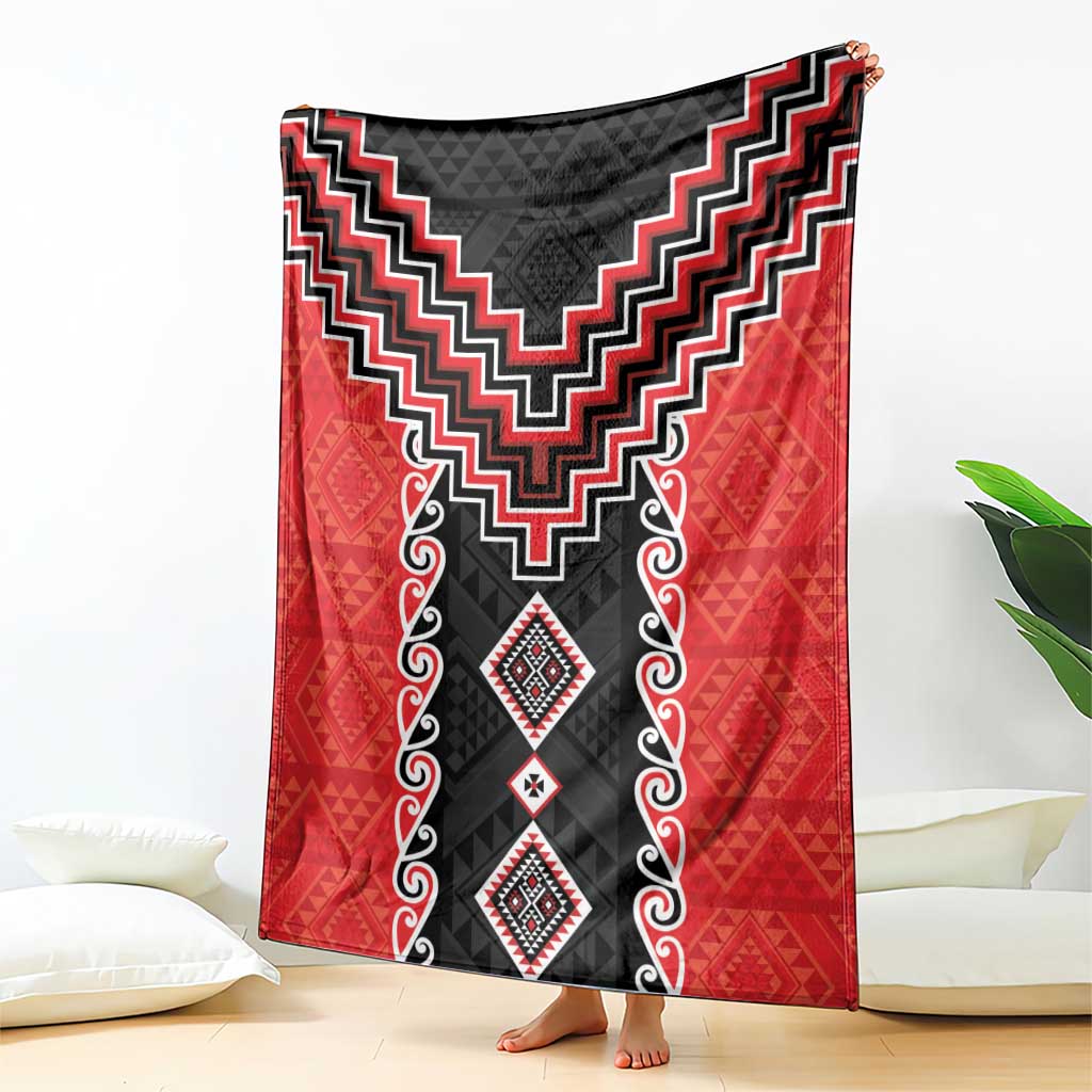 Red Niho Taniwha Mix Poutama Blanket Unique Taniko Aotearoa