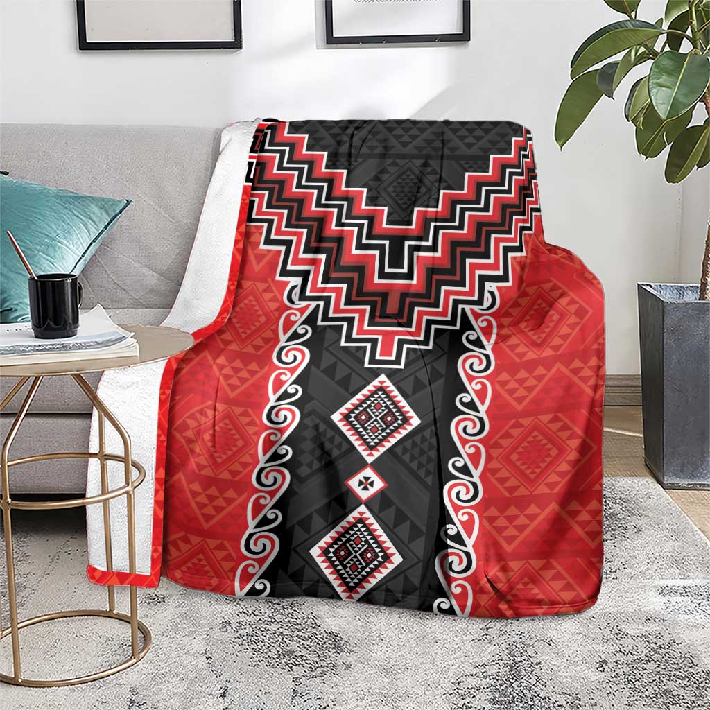 Red Niho Taniwha Mix Poutama Blanket Unique Taniko Aotearoa