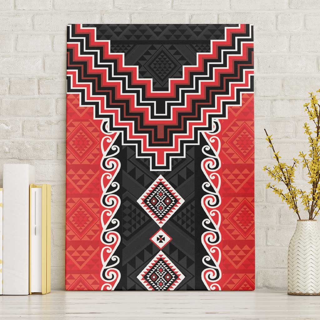 Red Niho Taniwha Mix Poutama Canvas Wall Art Unique Taniko Aotearoa LT01 Without Frame Red - Polynesian Pride